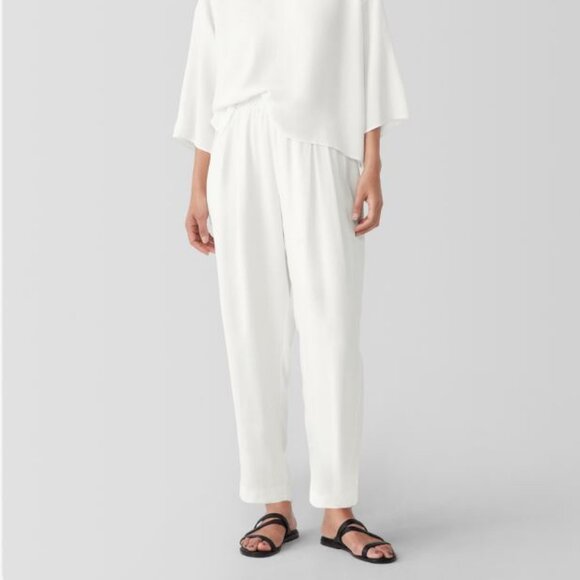 *NWT* EILEEN FISHER SILK GEORGETTE CREPE LANTERN PANT_IVORY_L_$278 - Picture 1 of 5